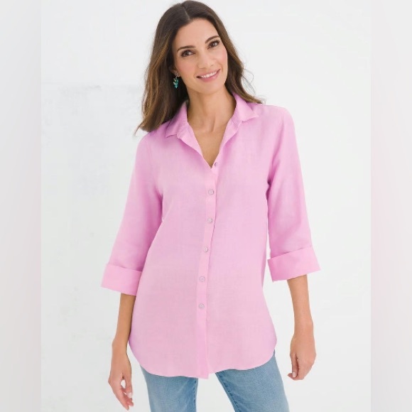 Womens No Iron Linen Shirt Iris Blossom - Picture 1 of 5